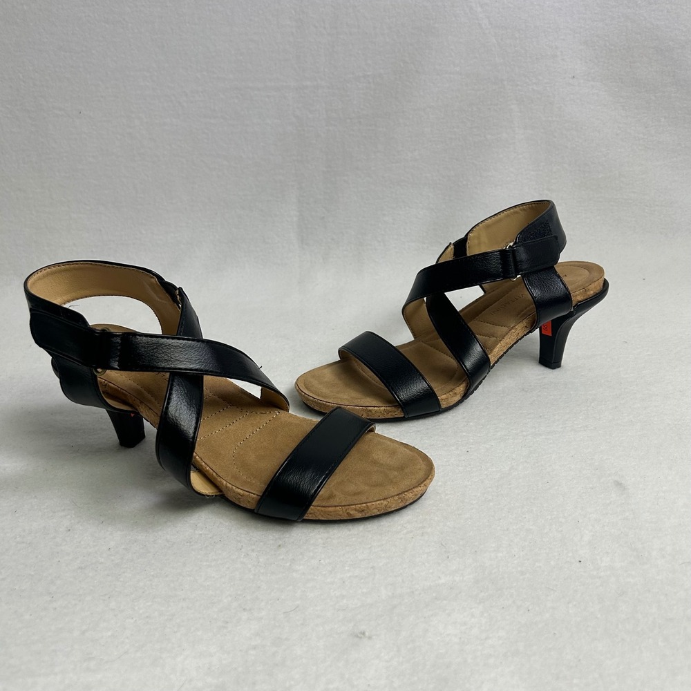 Minimalist Adrienne Vittadini Womens 7M Black Sakura Strappy Kitten Heel Sandals